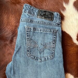 Men’s Wrangler Rock 47 Slim Fit Straight Leg Jeans - Tuba - 33 x 32